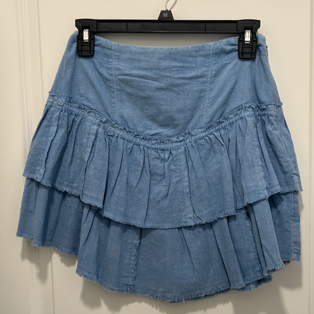 SKIRT || denim-colored ruffle skirt